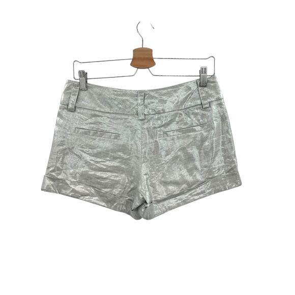 Alice + Olivia Cady Cuff Shorts Linen Blend Low Rise Metallic Silver Size 4 - Picture 7 of 10